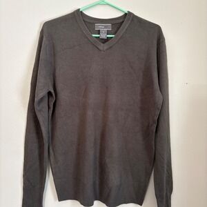 Morgan City Mens V-Neck Sweater Brown Medium Polyester Long Sleeve Ribbed Trim‎